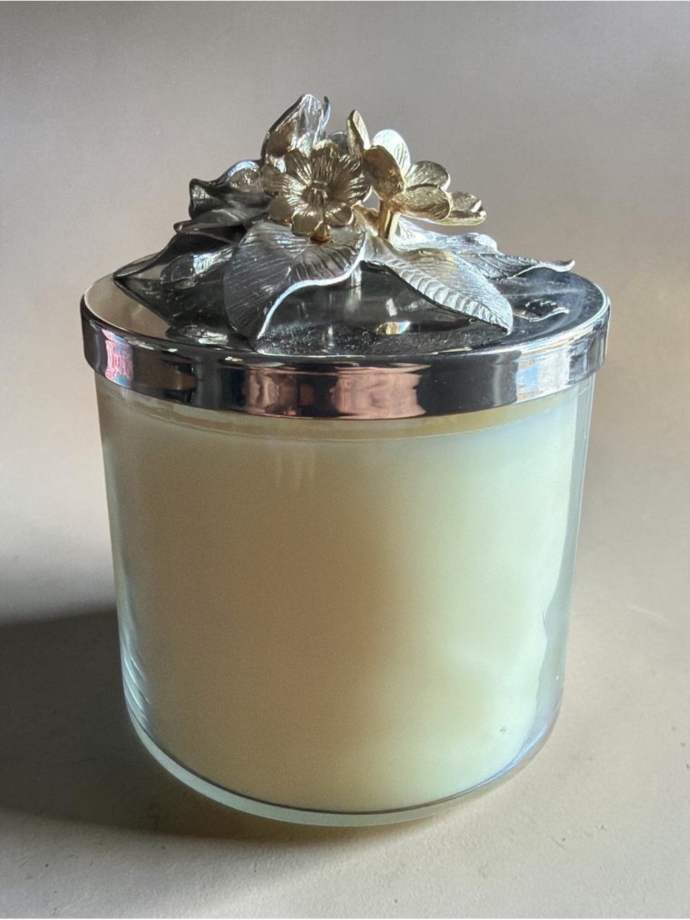 Michael Aram Magnolia Jasmine Honey Musk Scented Jar Candle Metal Floral Lid New